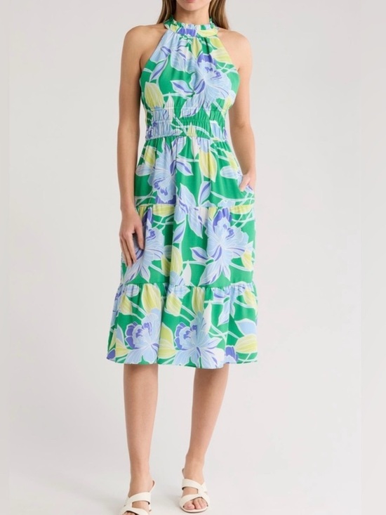Eliza J Dresses & Skirts - Eliza J Halter Tiered Midi Dress Green Blue Floral Print Size 8 NWT MSRP‎ $158